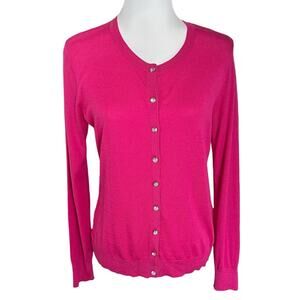 August Silk Women Sweater Cardigan Cotton/Viscose Blend Pink Long Sleeve Size M
